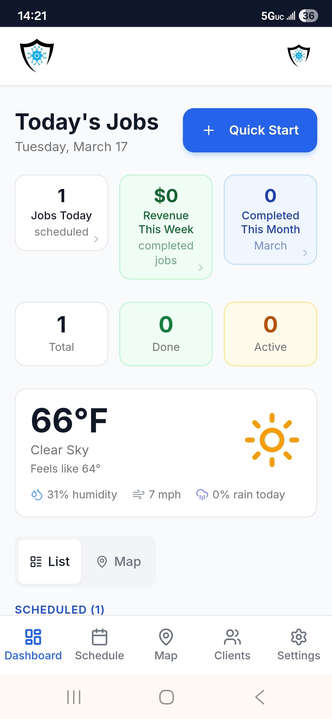 ReadySystems Dashboard on mobile